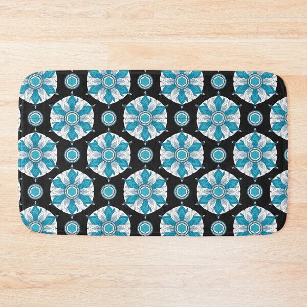 Item preview, Turquoise Thai Lotus Geometric Pattern on Black designed and sold by Mousy17.
