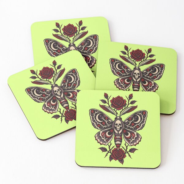 Item preview, Deaths Head Moth Neo Traditional Tattoo Roses Witchy Art designed and sold by SVox.