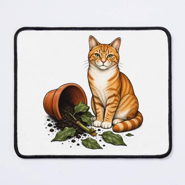 Item preview, Naughty Orange Cat Broken Plant Art designed and sold by Old's Cool Cat Studio.