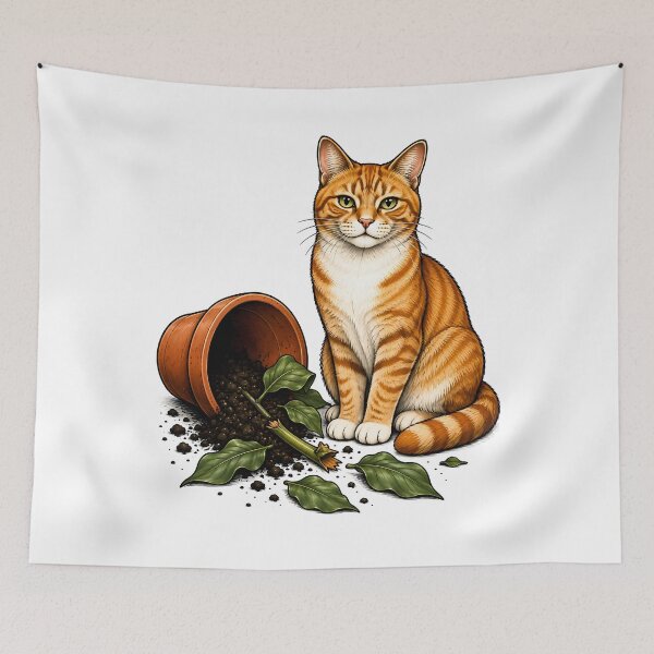 Item preview, Naughty Orange Cat Broken Plant Art designed and sold by Old's Cool Cat Studio.