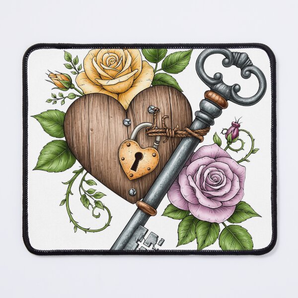 Item preview, heart, key, lock, flowers designed and sold by TanyaLovus.
