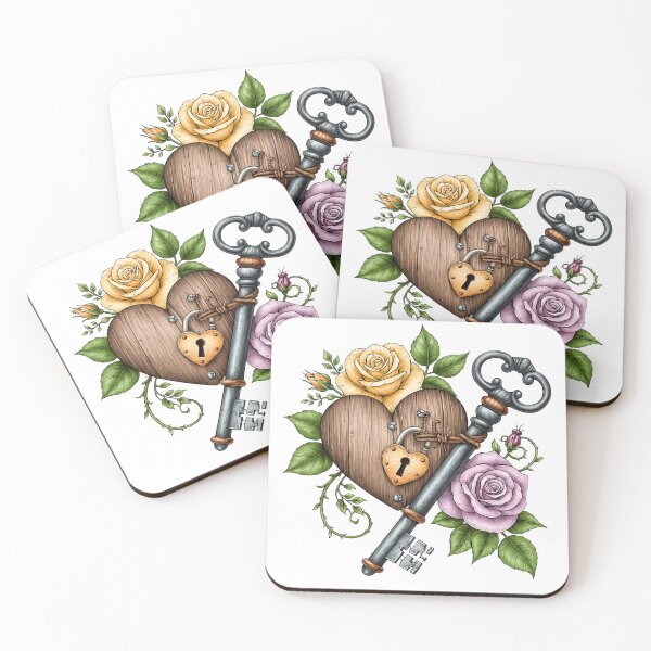 Item preview, heart, key, lock, flowers designed and sold by TanyaLovus.