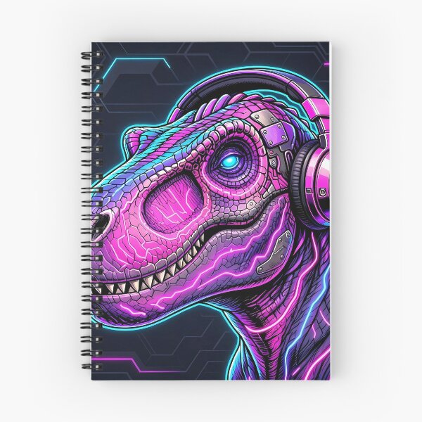Item preview, T-Rex Cyberpunk with Neon Headphones – Neon Dino Design designed and sold by CyberGlow Designs.