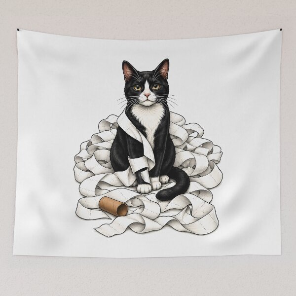 Item preview, Naughty Tuxedo Cat Toilet Paper Art designed and sold by Old's Cool Cat Studio.