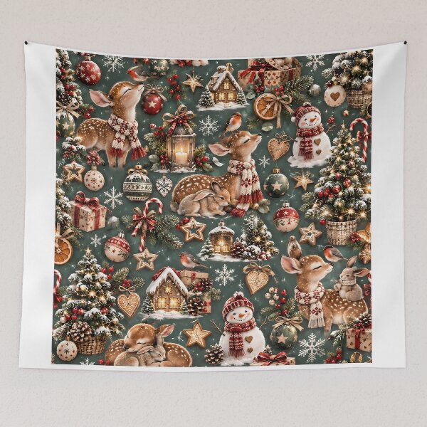 Item preview, Cozy Christmas pattern with forest animals and snowman designed and sold by Fotografin1981.