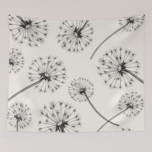 Item preview, Black Dandelion Botanical Line Art Pattern designed and sold by GemsAnatomy.