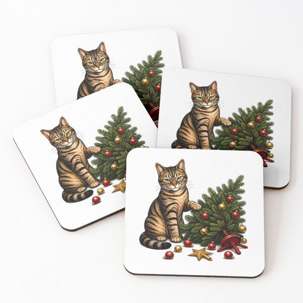 Item preview, Naughty Cat Knocked Christmas Tree Art designed and sold by Old's Cool Cat Studio.