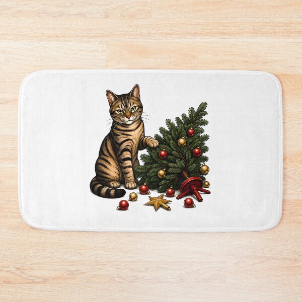 Item preview, Naughty Cat Knocked Christmas Tree Art designed and sold by Old's Cool Cat Studio.