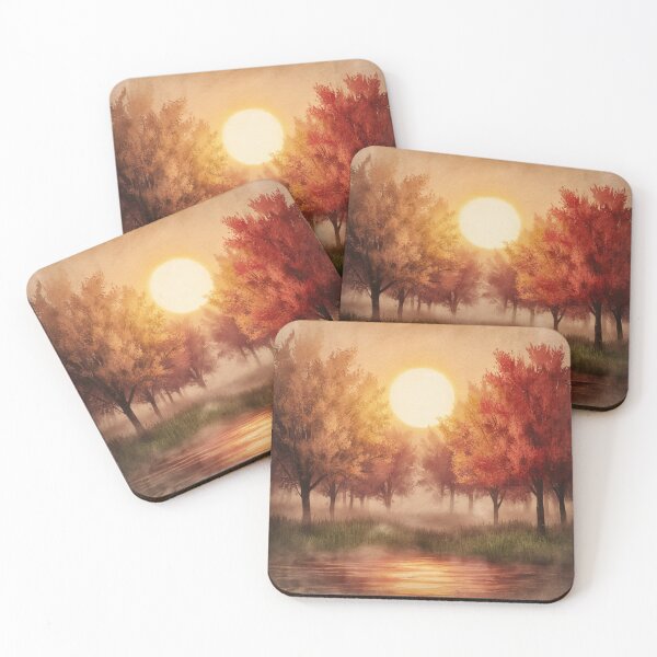 Item preview, Nostalgic Watercolour Sunset Over Autumn Trees designed and sold by artyval.