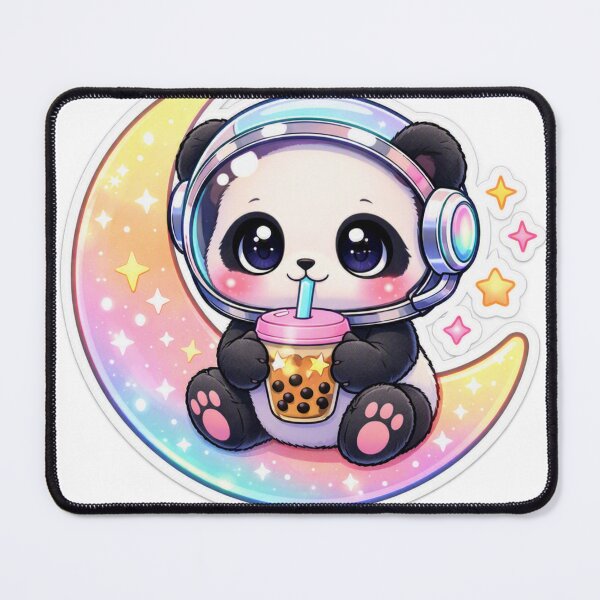 Item preview, Kawaii Astronaut Panda Drinking Boba Tea on Crescent Moon Sticker designed and sold by CyberPaws Art.