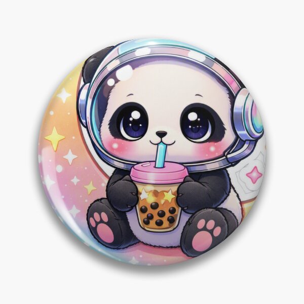 Item preview, Kawaii Astronaut Panda Drinking Boba Tea on Crescent Moon Sticker designed and sold by CyberPaws Art.