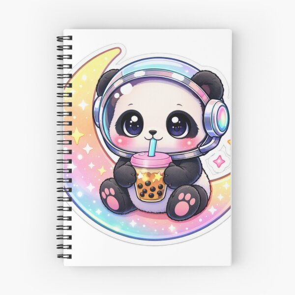 Item preview, Kawaii Astronaut Panda Drinking Boba Tea on Crescent Moon Sticker designed and sold by CyberPaws Art.