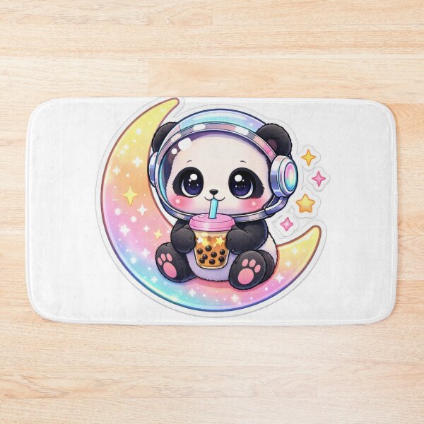 Item preview, Kawaii Astronaut Panda Drinking Boba Tea on Crescent Moon Sticker designed and sold by CyberPaws Art.
