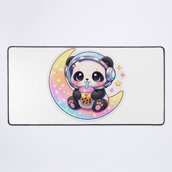 Item preview, Kawaii Astronaut Panda Drinking Boba Tea on Crescent Moon Sticker designed and sold by CyberPaws Art.