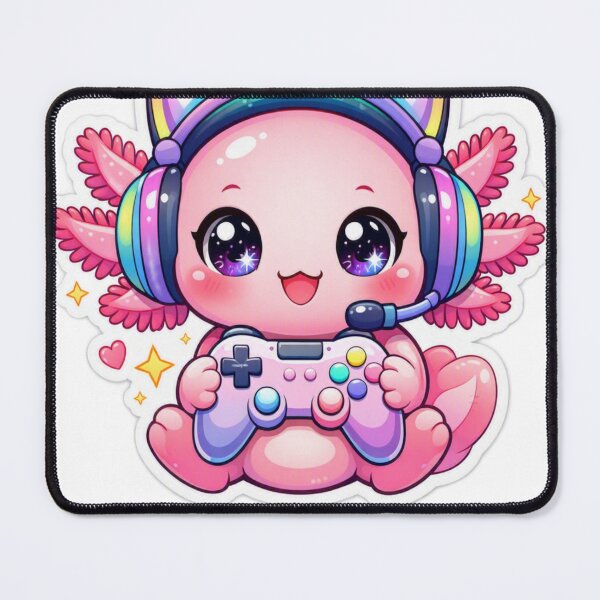 Item preview, Kawaii Gamer Axolotl with Cat Ear Headset and Controller Sticker designed and sold by CyberPaws Art.