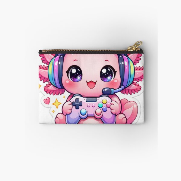 Item preview, Kawaii Gamer Axolotl with Cat Ear Headset and Controller Sticker designed and sold by CyberPaws Art.