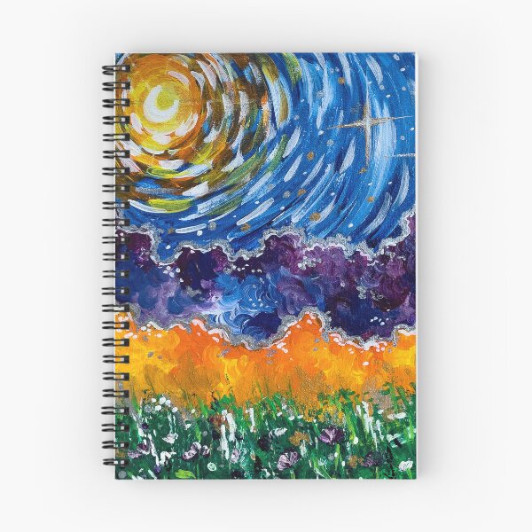 Item preview, Moon Landscape Painting, Night Sky Wall Art, Wildflower Field designed and sold by EeshaArshad.