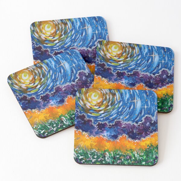 Item preview, Moon Landscape Painting, Night Sky Wall Art, Wildflower Field designed and sold by EeshaArshad.
