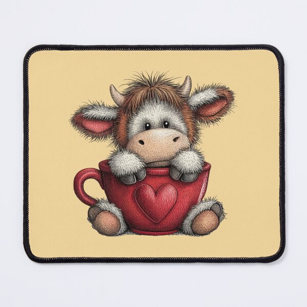 Item preview, a cute cartoon cow sitting inside a red ceramic teacup designed and sold by 123ks.