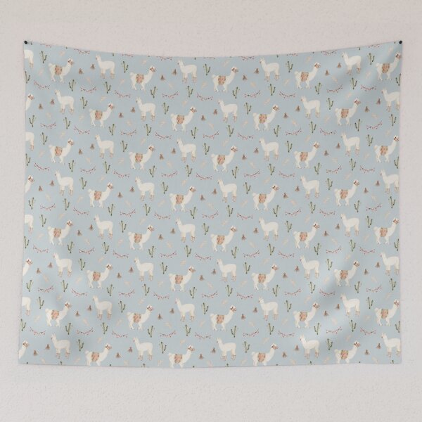 Item preview, Cute Watercolor Llama with Party Bunting Dusty Blue Pattern designed and sold by svitlaarty.