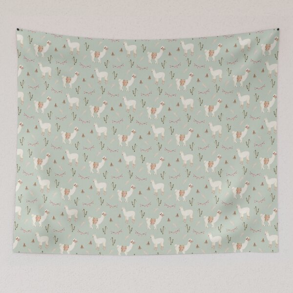 Item preview, Cute Watercolor Llama with Party Bunting Sage Green Pattern designed and sold by svitlaarty.