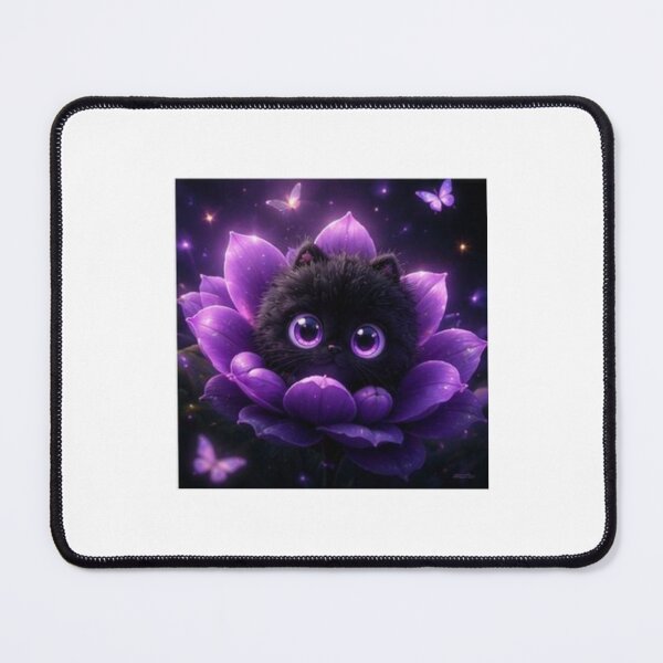 Item preview, Magical Black Kitten in Purple Flower designed and sold by ThilankaDesign.