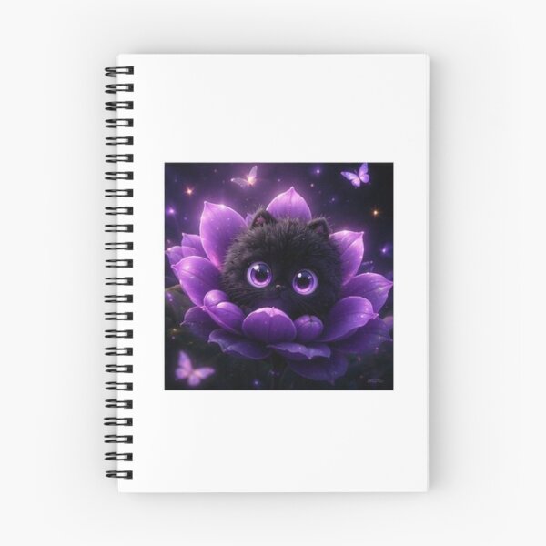 Item preview, Magical Black Kitten in Purple Flower designed and sold by ThilankaDesign.