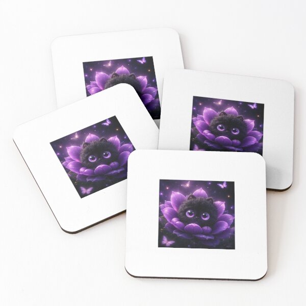 Item preview, Magical Black Kitten in Purple Flower designed and sold by ThilankaDesign.