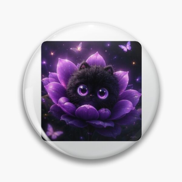 Item preview, Magical Black Kitten in Purple Flower designed and sold by ThilankaDesign.