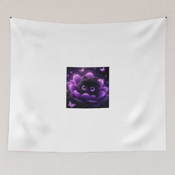 Item preview, Magical Black Kitten in Purple Flower designed and sold by ThilankaDesign.