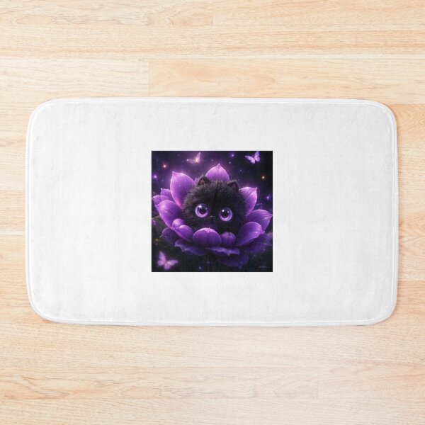 Item preview, Magical Black Kitten in Purple Flower designed and sold by ThilankaDesign.