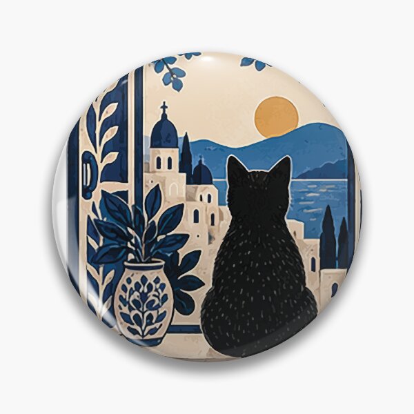 Item preview, Black Cat Coastal Sunset Window View designed and sold by Gold Turtle  Lina.