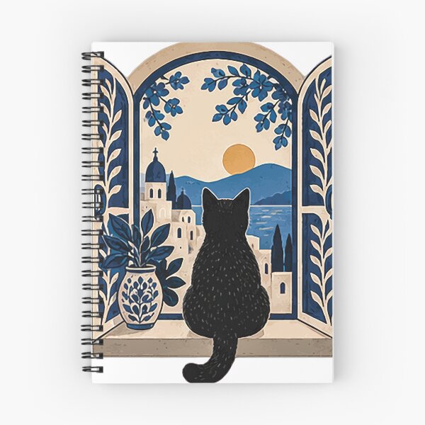 Item preview, Black Cat Coastal Sunset Window View designed and sold by Gold Turtle  Lina.