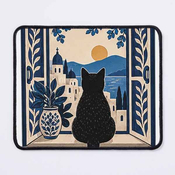 Item preview, Black Cat Coastal Sunset Window View designed and sold by Gold Turtle  Lina.