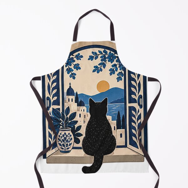 Item preview, Black Cat Coastal Sunset Window View designed and sold by Gold Turtle  Lina.