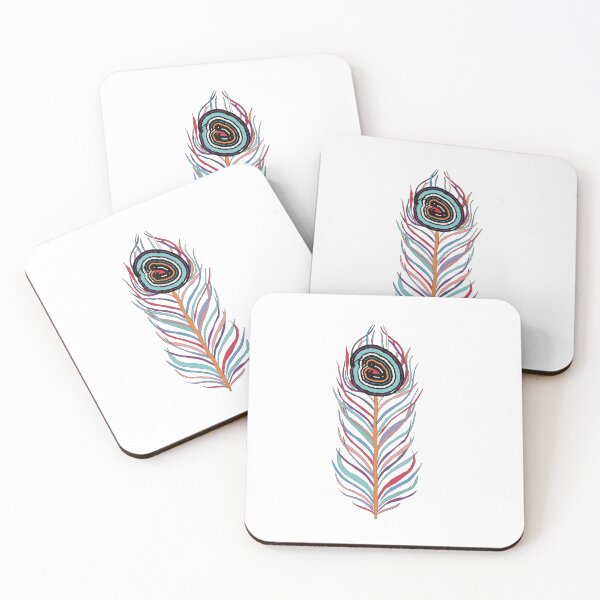 Item preview, Teal & Red Peacock Feather - Colourful Line Art designed and sold by iampaulmorris.