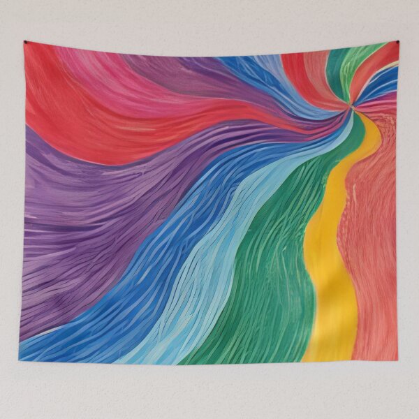 Item preview, Psychedelic Rainbow Swirl Abstract Wall Art Vibrant Color Wave Print designed and sold by QCena.