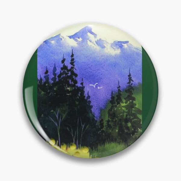 Item preview, Blue Mountain Yellow Flowers, Watercolor Landscape designed and sold by aswoa.