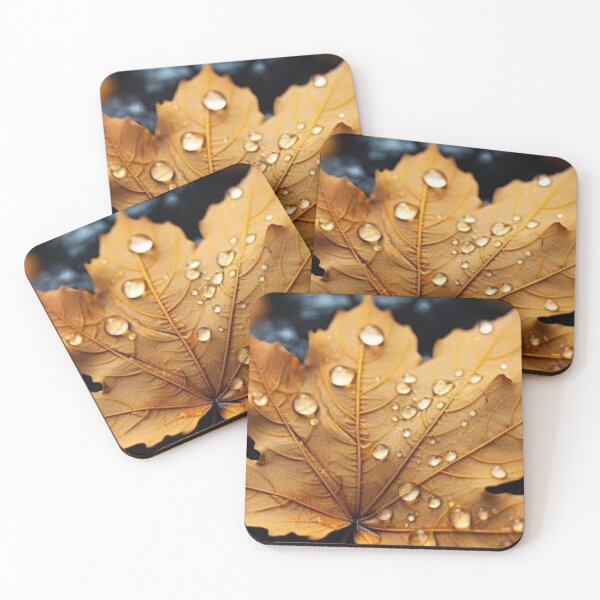 Item preview, Golden Autumn Maple Leaf with Dewdrops — Rainy Macro Fall Foliage designed and sold by LYAN-STORE.