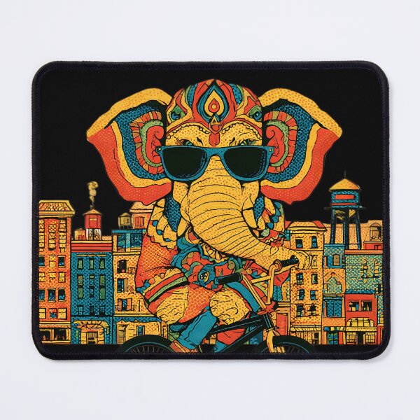 Item preview, Cool Elephant Riding Bicycle City Skyline Contemporary Pop Art designed and sold by PANNARUK THAILAND.