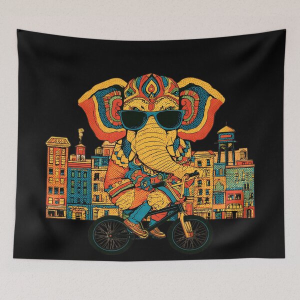 Item preview, Cool Elephant Riding Bicycle City Skyline Contemporary Pop Art designed and sold by PANNARUK THAILAND.