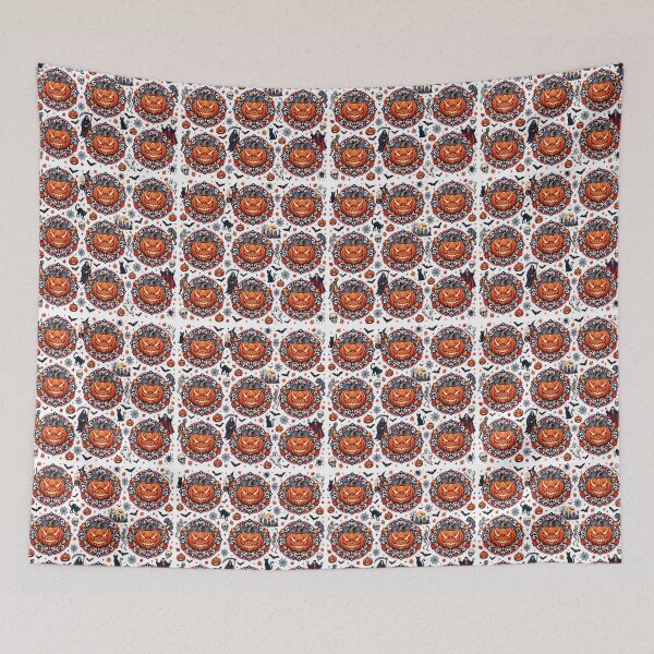 Item preview, Spooky Halloween pumpkin pattern in vintage style designed and sold by JVFotoArt.