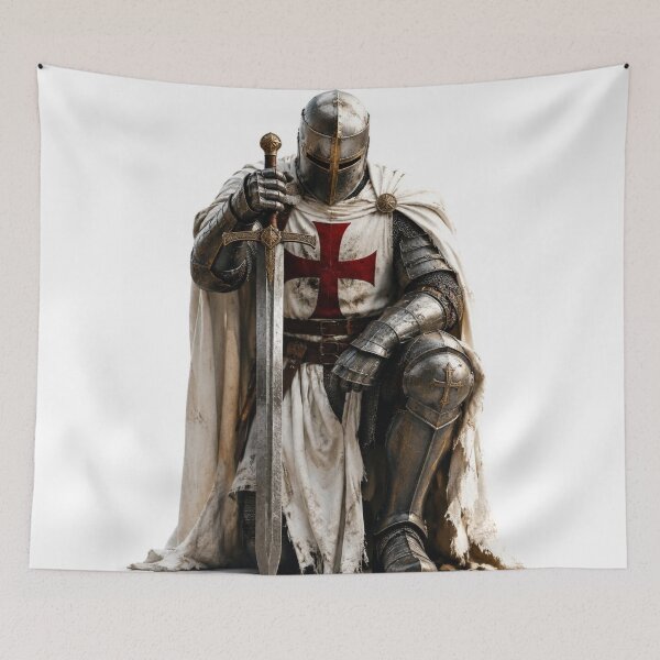 Item preview, Kneeling Templar Crusader Knight with Sword and Red Cross designed and sold by GrinGalore.