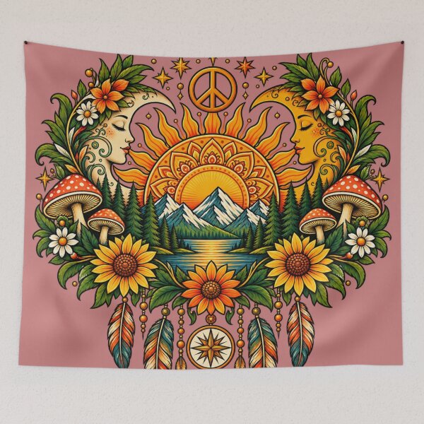 Item preview, Wild Soul Free Spirit – Retro Boho Sun Moon Mountain Hippie Art designed and sold by JanRizz.