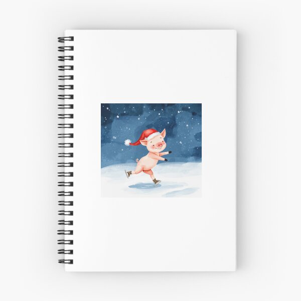 Item preview, Cute Pig Ice Skating with Santa Hat – Christmas Watercolor Illustration designed and sold by mayatA-rt.