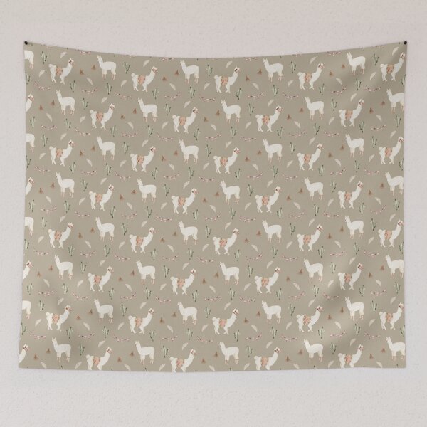 Item preview, Cute Watercolor Llama with Party Bunting Warm Taupe Pattern designed and sold by svitlaarty.