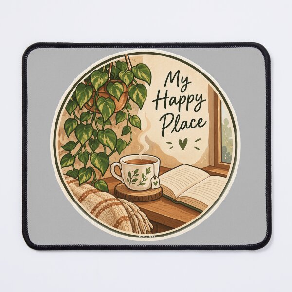 Item preview, My Happy Place - Cozy Reading, Tea and Plants Retro Badge designed and sold by zytooFree.