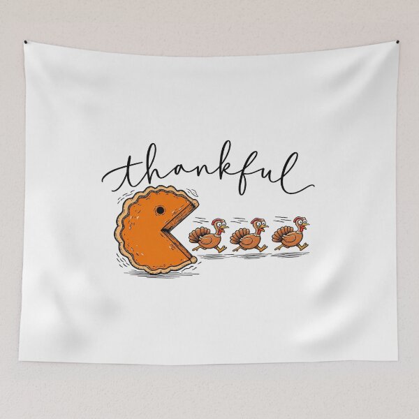 Item preview, Thankful Pumpkin Pie Pacman Chasing Turkeys Graphic designed and sold by Derekquie.