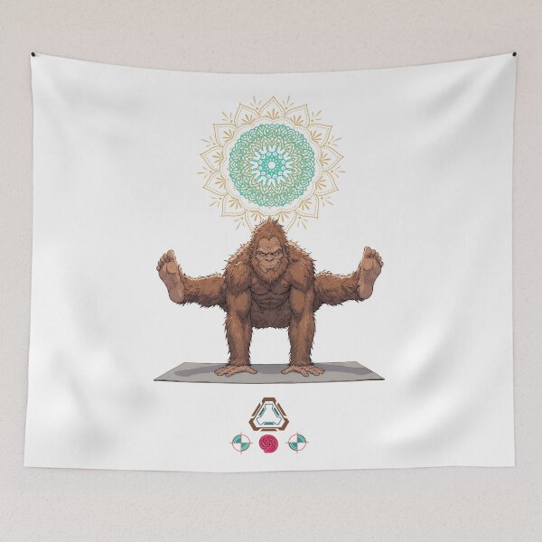 Item preview, Funny Bigfoot in Firefly Pose Tittibhasana Yoga Art designed and sold by Whimsy Trail Co.