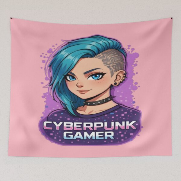 Item preview, Cyberpunk Gamer Blue Hair Neon Anime Sticker Art designed and sold by FABIOLA1970.